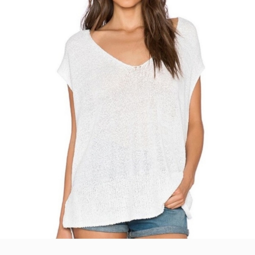 Free People White V-Neck Slouchy Knit Tunic
